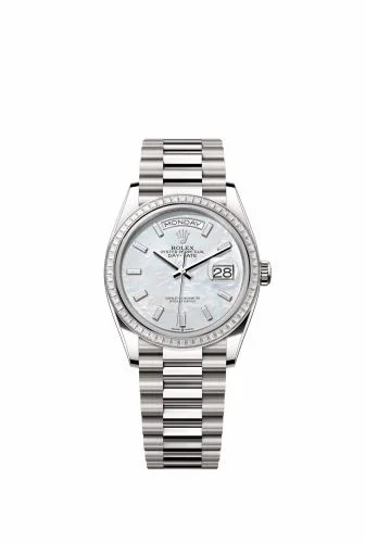Rolex Day-Date 36 White Gold - Baguette / MOP - Baguette / President 128399TBR-0023 (m128399tbr-0023)